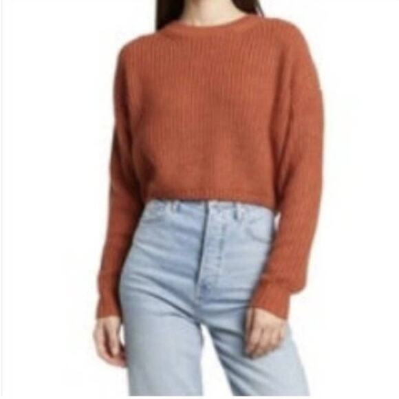 Elodie Burnt Orange Shaker Knit Cropped Crew Neck Sweater Size L - Picture 1 of 5